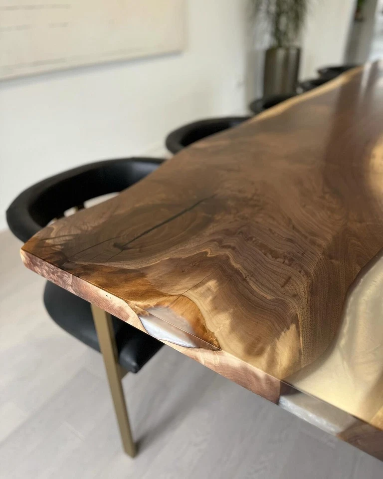 Custom Walnut Wood White River Epoxy Dining Table - Live Edge Design - Image 2 of 4