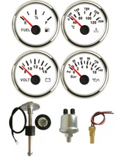 4 Gauge Set With Sender Fuel Gauge Oil Pressure Volts Water Temp 52mm USA STOCK