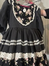 Dollcake Tea Rose Size 9 Dress Black Pink Floral Fit and Flare