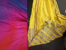 Large Yellow Boho Scarf Dupatta Wrap Geometric Mirror Work Tribal Fringe 94x36