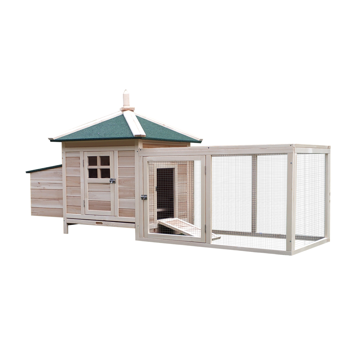 Pawhut Chicken Coop Hen Poultry House With Nesting Box, Wooden Outdoor Run - Natural - Image 2