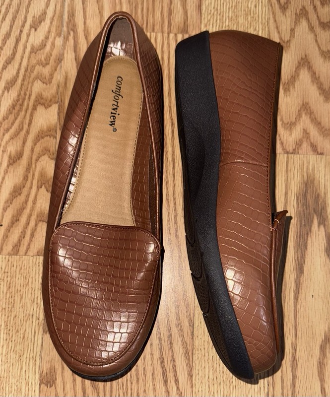 New Comfortview Jemma Womens Flat Loafers Shoes Cognac Size 11