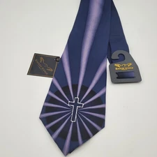 Eagles Wings Men's Necktie Radiant Cross Blue/Purple 4" W 60" L - 100% Silk- New