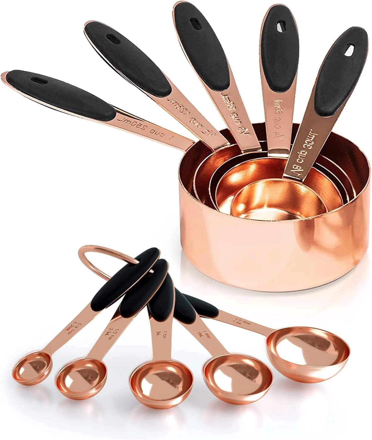 Joyhill Copper Measuring Cups and Spoons Set of 10 Piece, Stainless Steel Nestin