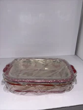 Temp-tations Cherries Jubilee 11" x 7" Fluted Edge Baker w/Rack & Lid (3 pc) NIB