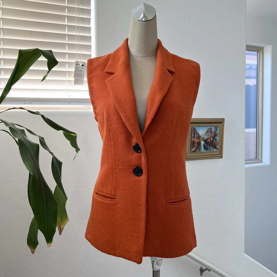 Vintage Wool Vest Button Front Boucle Women 8 Petite Burnt Orange Jennifer Moore - Image 4 of 4