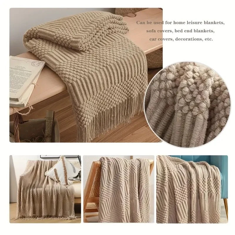 Knitted Throw Blanket with Tassels Soft Cozy Warm Bed Sofa Couch Cover Gift - Image 3 of 4