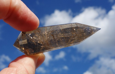 #ad SMOKY CITRINE Rutile Quartz Crystal Point VOGEL Style DT Rutilated Wand A120 $99.00