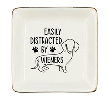 WODMIS Wiener Dog Ceramic Jewelry Tray, Dachshund Dog Mom Gifts Jewelry Plate