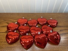 Red Heart Ornaments Vintage Christmas Valentines Plastic Runner Top Lot of 12
