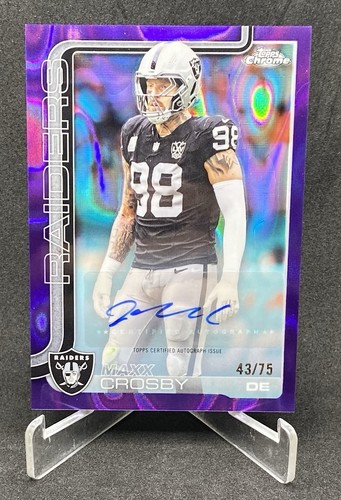 MAXX CROSBY 2025 Topps Chrome Football Las Vegas Raiders AUTO PURPLE LAVA PR#/75