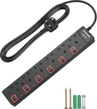 DEWENWILS 6 Way Surge Protected Extension Lead, Extension Cable 5M, 3250W, Black