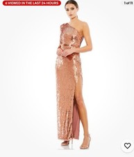 Mac Duggal Size 4 Copper 10788 Sequined Maxi Formal Evening Dress Prom Gown New