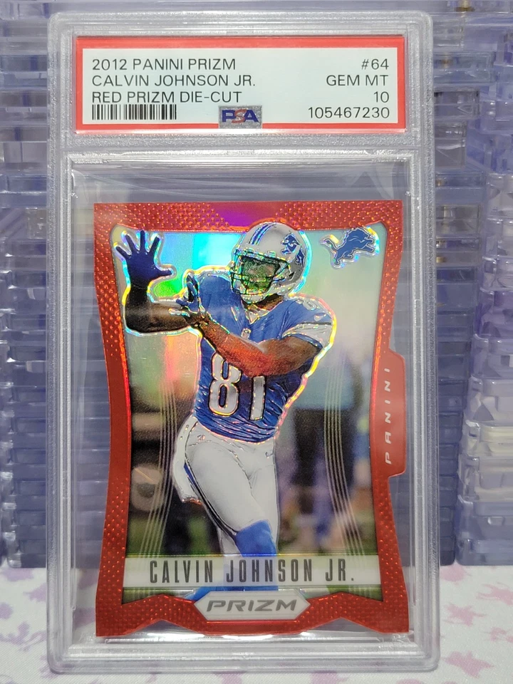 2012 Panini Prizm - Calvin Johnson #64 Red Prizm Die-Cut PSA 10 GEM MINT POP 4 - Image 4 of 4