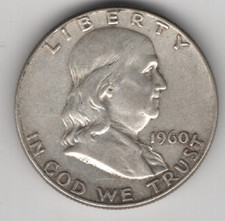 1960 P FRANKLIN HALF DOLLAR 90% SILVER 50¢ PHILADELPHIA UNITED STATES OF AMERICA