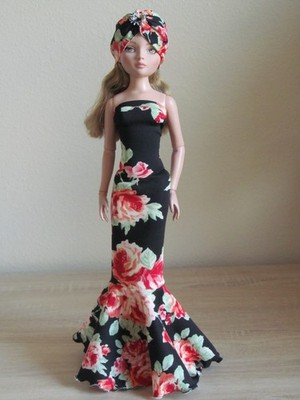 Fit & flare red rose print for 16'' Ellowyne Wilde Robert Tonner handmade by JEC