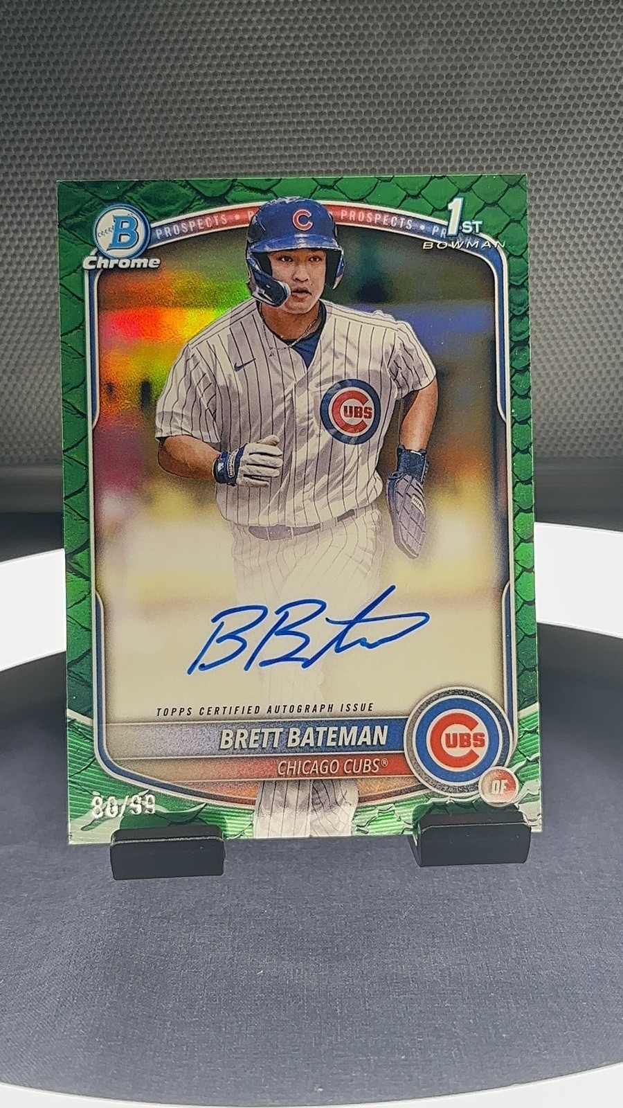 2025 Bowman Chrome Brett Bateman 1st Reptilian Green Refractor Auto /99 Cubs
