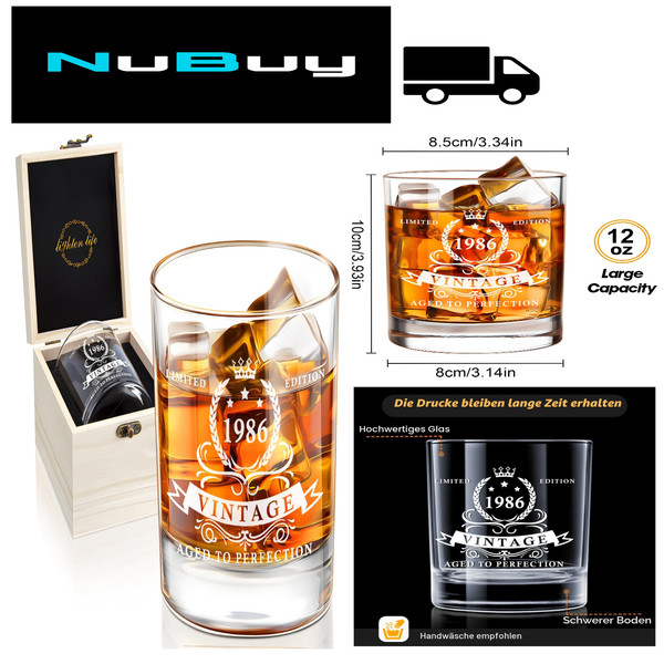 40. Geburtstag Whiskyglas 1986 Holzbox Geschenk FüR MäNner-image