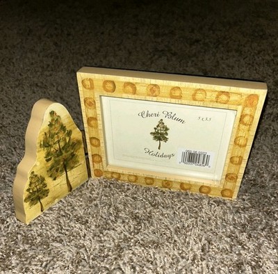 Cheri Blum Picture Frame Photo Holiday Signed 3.5''x5'' Hinged Wood Tree Woodland
