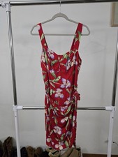 Vintage Paradise Found XL Red Floral Hawaiian Rayon Smocked Midi Sundres