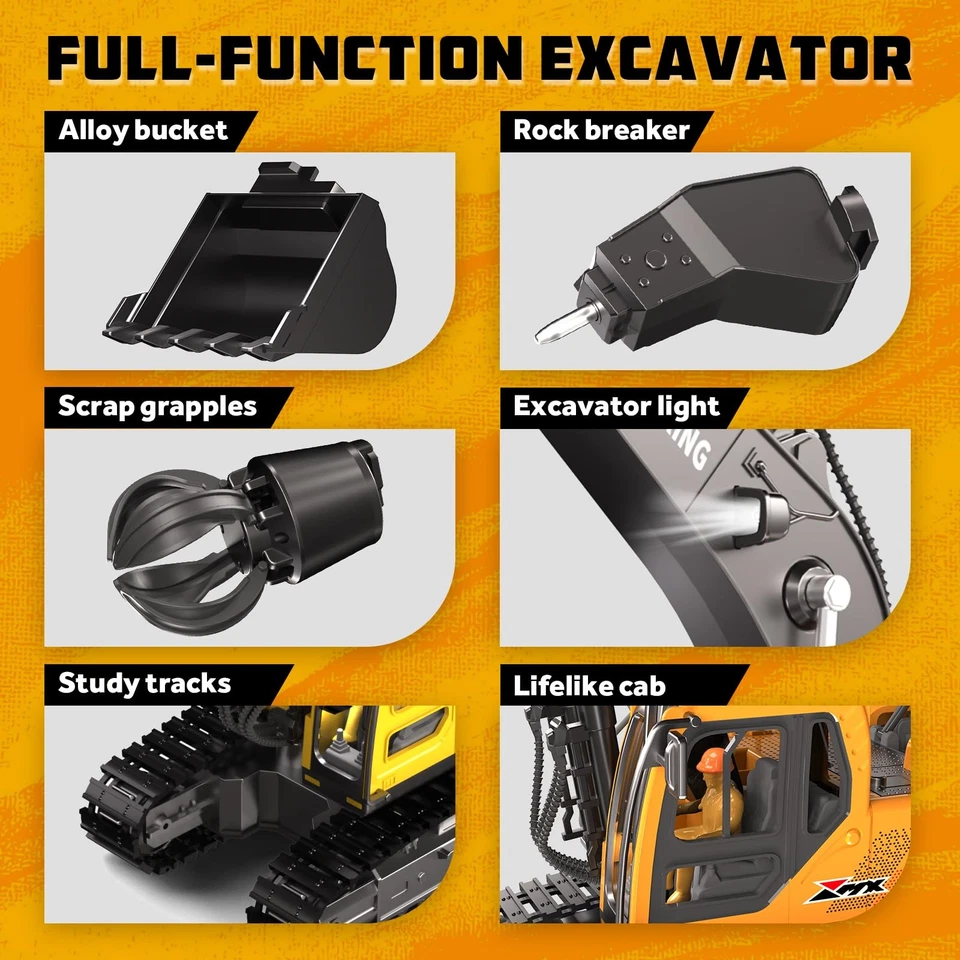Remote Control Excavator Toys for Boys, 3 in 1 RC Excavator Toy with Alloy Bu... - Image 3 of 4
