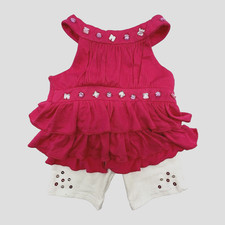 Build a Bear Pink Gem Ruffle Top White Sequin Leggings Girl Teddy Clothes Outfit