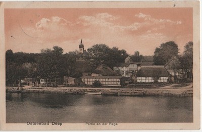 Ostseebad DEEP an der Rega Bez Stettin Blick über den Fluss auf den Ort 2.6.1917