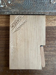 Antique English Carved Wood “CHEESE” Board 8.5” w/ Knife