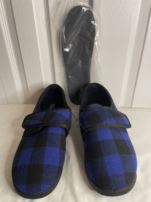 Silverts Soft Adjustable Slippers Men's 10 Navy/Black Buffalo Plaid