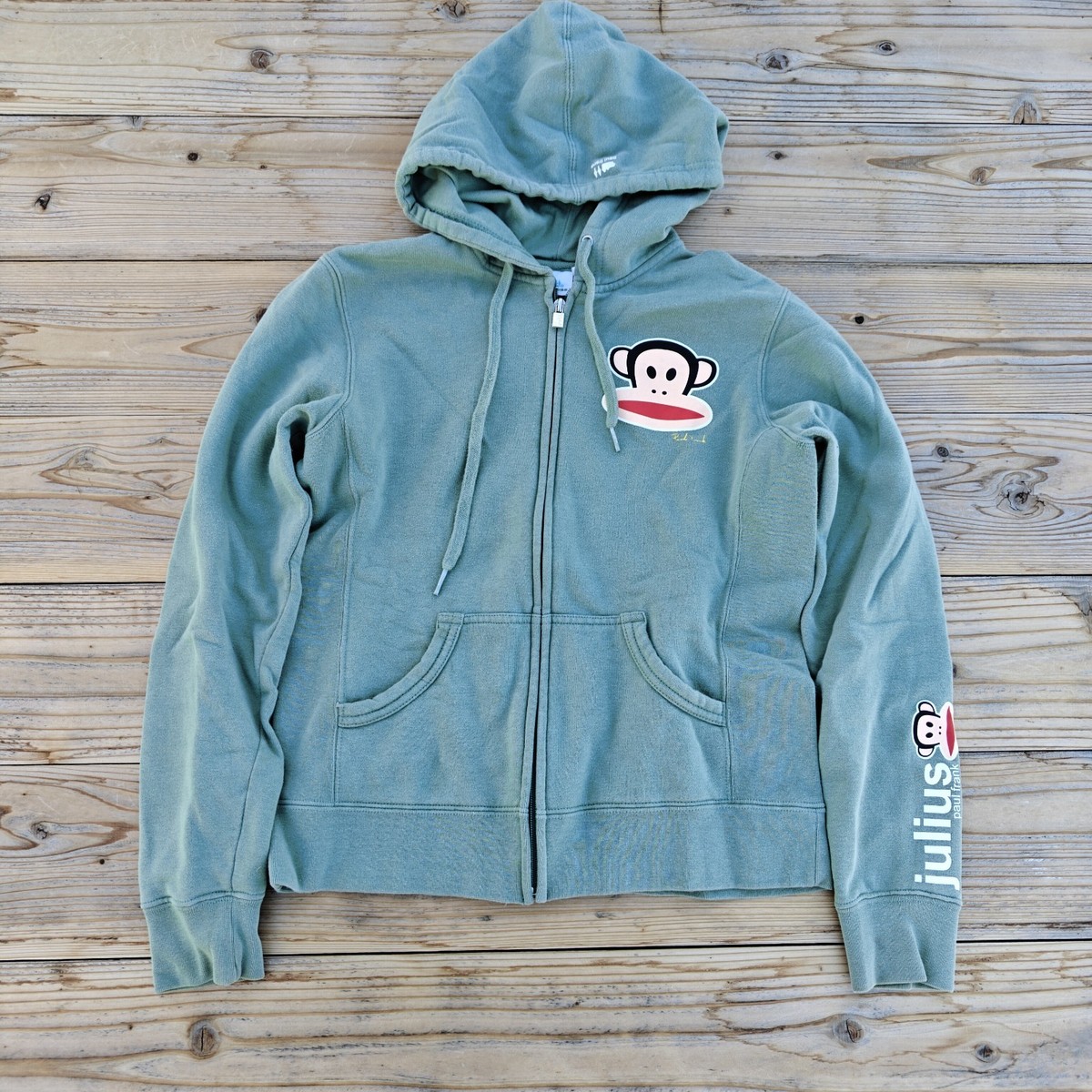 Vintage Paul Frank Julius Women's Green Hoodie Size Medium Full Zip