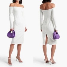 NWT Alice + Olivia Dorinda Off Shoulder Long Sleeve Knit Midi White Dress Size 0