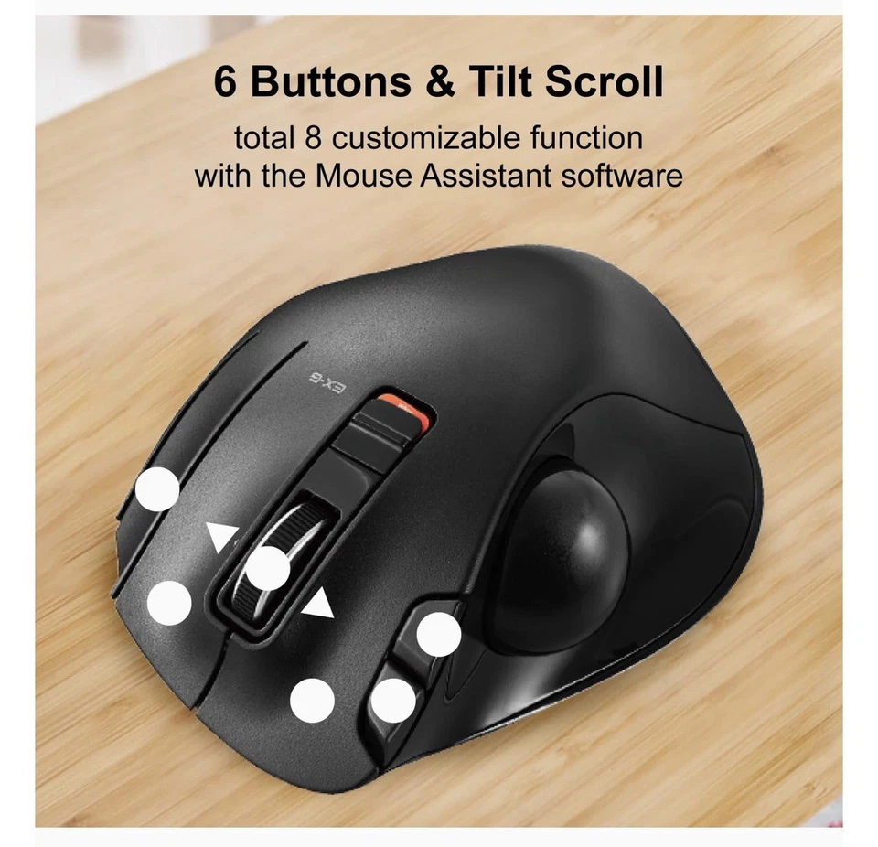 ELECOM EX-G Trackball Mouse 2.4GHz USB Wireless M-XT3DRBK Ergonomic Right Hand - Image 3 of 4