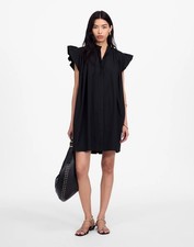 NWT Madewell Flutter Sleeve Button Front Mini Dress in Poplin Black Size XS