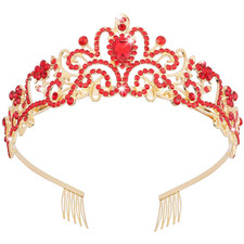 Gold Tiaras for Women, Red Rhinestones Tiaras and Crowns for Women Elegant Princ