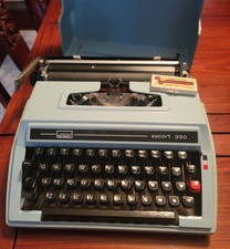 1976 Sky Blue Montgomery Wards ESCORT 350 Portable Manual Typewriter with Case thumbnail