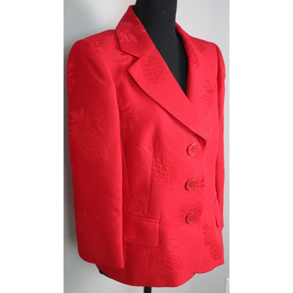Dana Buchman Petite Red Dress Suit Set Jacket Blazer COTTON Pineapple Women 12P - Image 3 of 4
