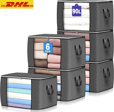 6x 90L Aufbewahrungstasche Aufbewahrungsbox mit Deckel, Groß Kleideraufbewahrung - Bild 1 von 4