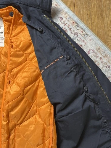 Alpha Industries M-65 Field Jacket Mens M Navy Blue Orange Quilted Liner Hood image 14