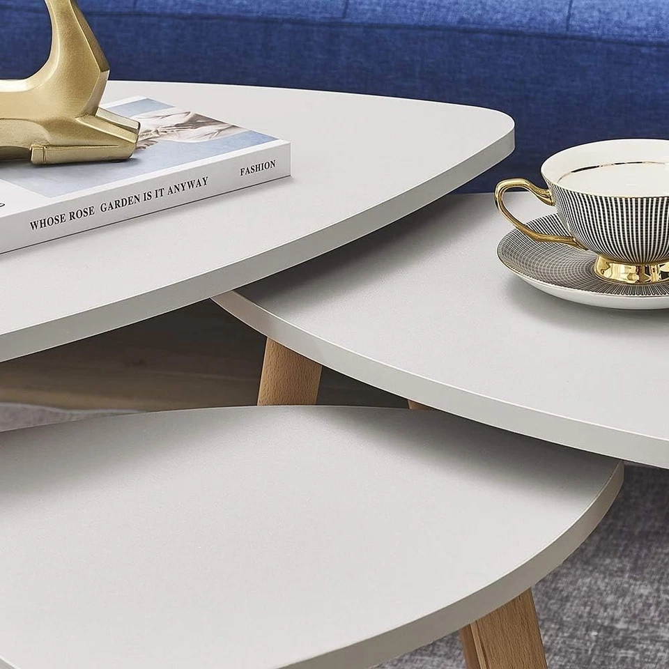 Grey Nesting Coffee Tables Set of 3 Modern Triangular MDF Wood Side End Table - Image 2 of 4