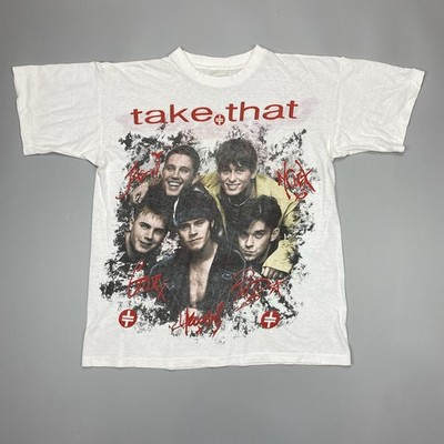 Vintage Take That T-shirt Merch White Size Medium Rare 90s Print Pop