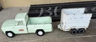 Vtg 1960s Tonka Jeep Pickup Truck Pressed Steel Model Toy Horse Trailer Green