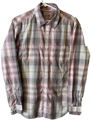 Article 365 Shirt Men's Medium Gray Plaid Broken In Long Sleeve Cotton Button Up