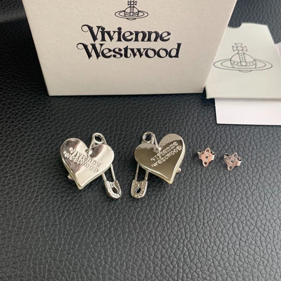 Pendientes Vivienne Westwood ORIETTA Corazón Orbe Plata Prendedor con Cordón Foto 4 de 4