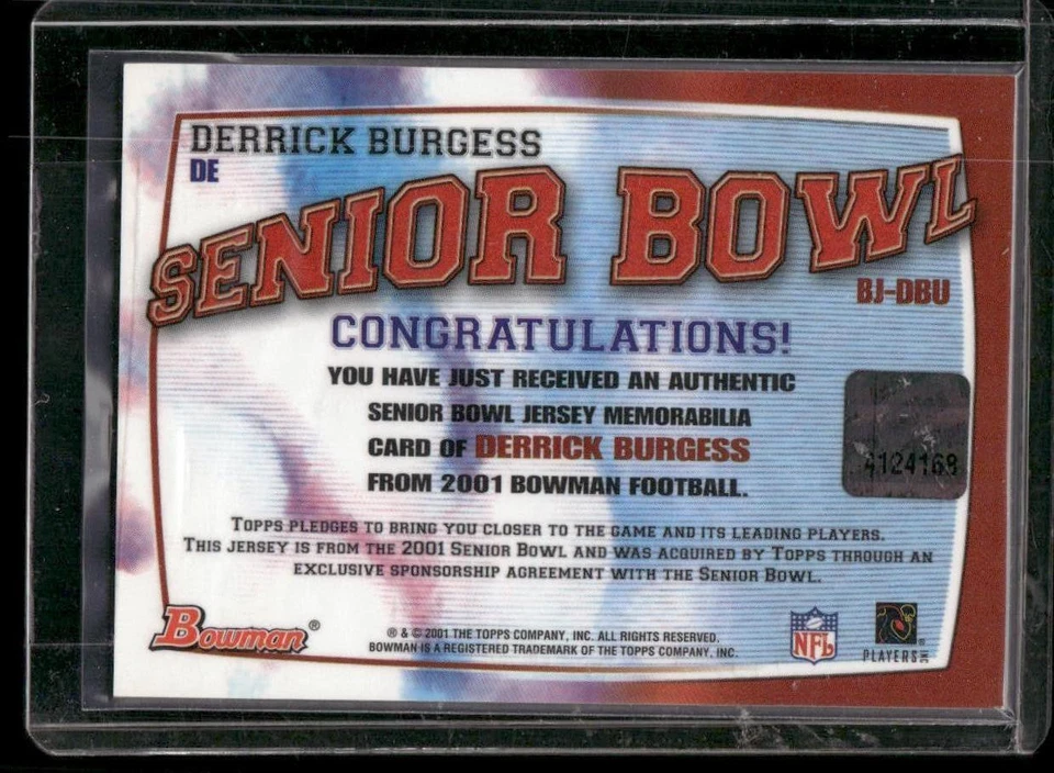 2001 Bowman #BJ-DBU Derrick Burgess Rookie Relics - Image 2 of 2