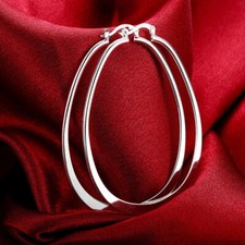Womens 925 Sterling Solid Silver Elegant Oval Shaped Extra Large Hoop Earrings