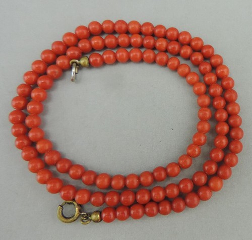 Collier Ancien En Perles De Corail Rouge/orange Naturel - Bijou Ethnique Et Vintage