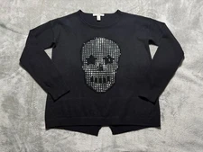 Autumn Cashmere Sweater Womens M Black Silver Rhinestone Glitter Skull Punk