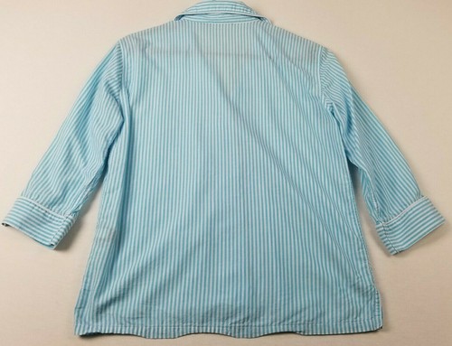 Lauren Ralph Lauren Pajama Button Up Shirt Womens Small Blue White Stripes Logo - Picture 3 of 9
