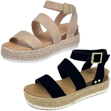 “Women Espadrille Wedge Sandals Black Ankle Strap Open Toe Size US 6–10 Platform