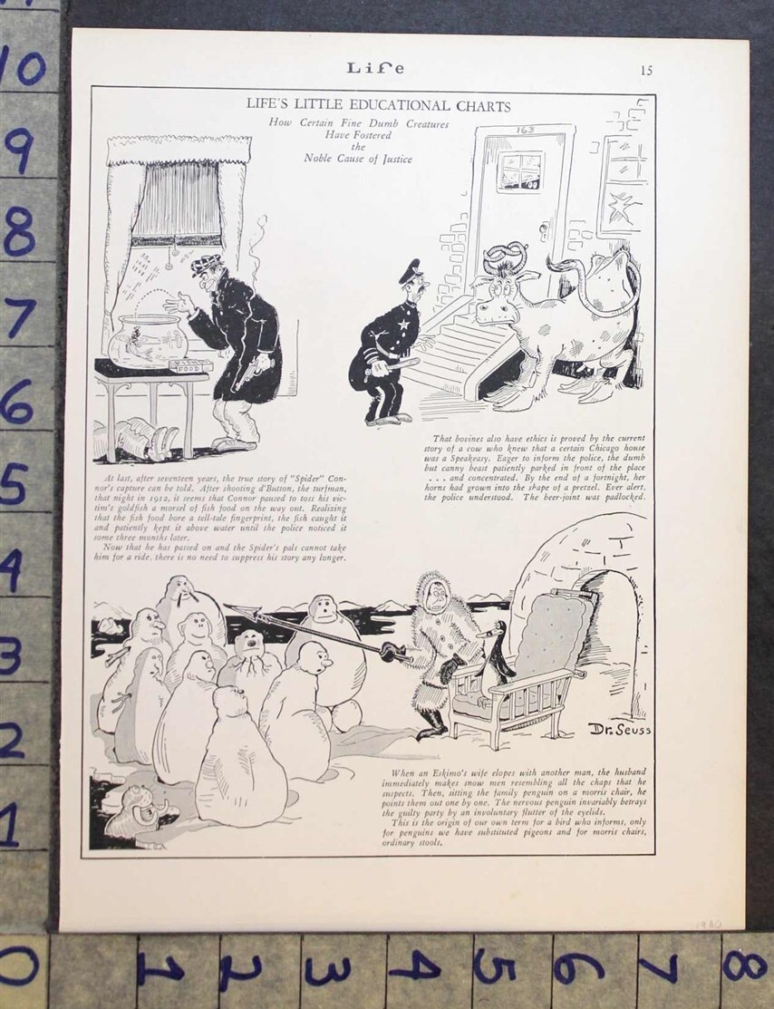 1930 DR SEUSS THEODOR GEISEL ANIMAL JUSTICE POLICEMAN CARTOON ART PRINT ...